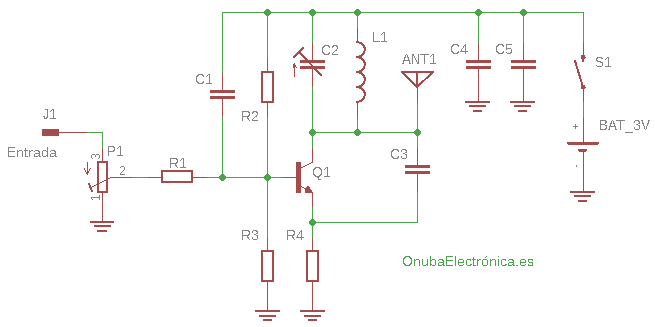 Esquema eléctrico del Emisor Audio para TV vía FM