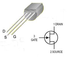 identificación de los pines del transistor JFET MPF102