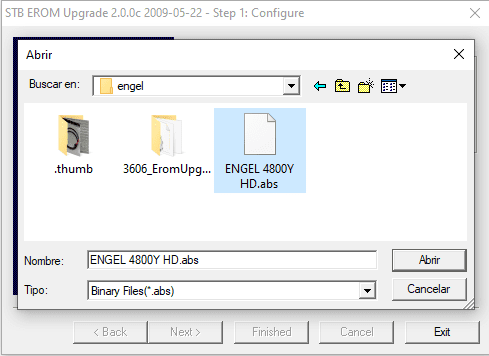 Pantalla elección del firmware a subir