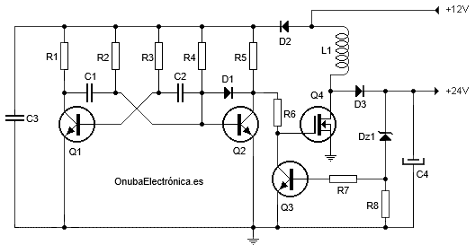 esquema eléctrico del conversor de 12V a 24V