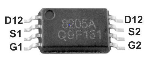 Encapsulado TSSOP-8 del MOSFET 8205a