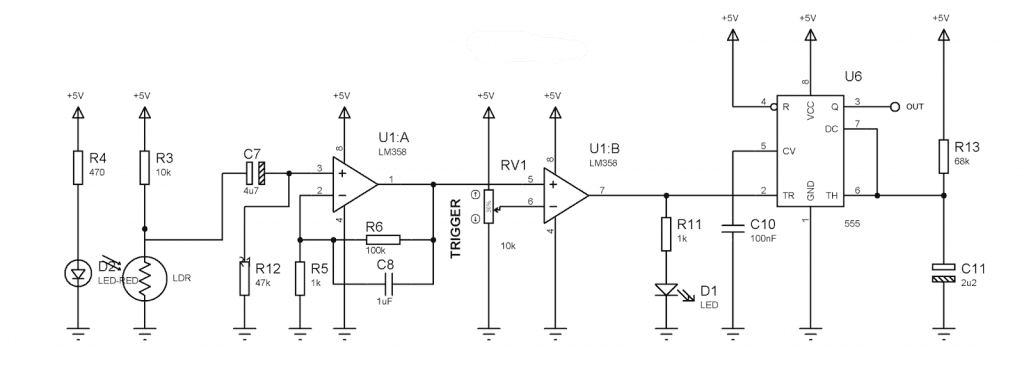 Esquema eléctrico del monitor de pulsaciones del corazón