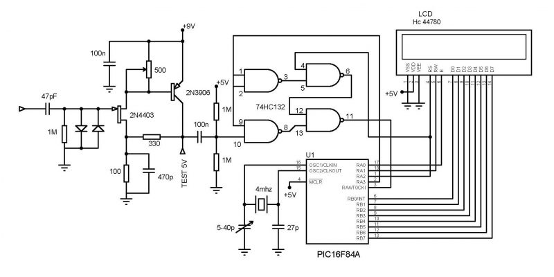 frecuencímetro_50mhz Esquema eléctrico del frecuencímetro de 0 – 50Mhz